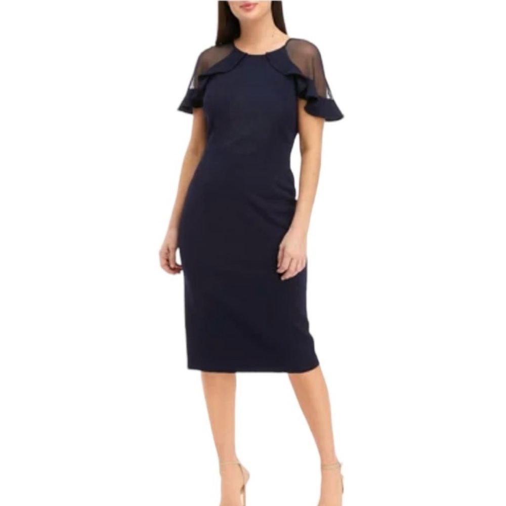 NWT Eliza J Short Sleeve Illusion Ruffle Solid Shift Dress